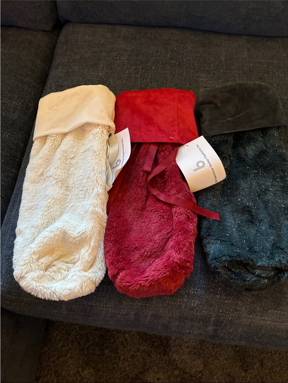 Plush Holiday Stocking Set - Cream, Red, and Green
